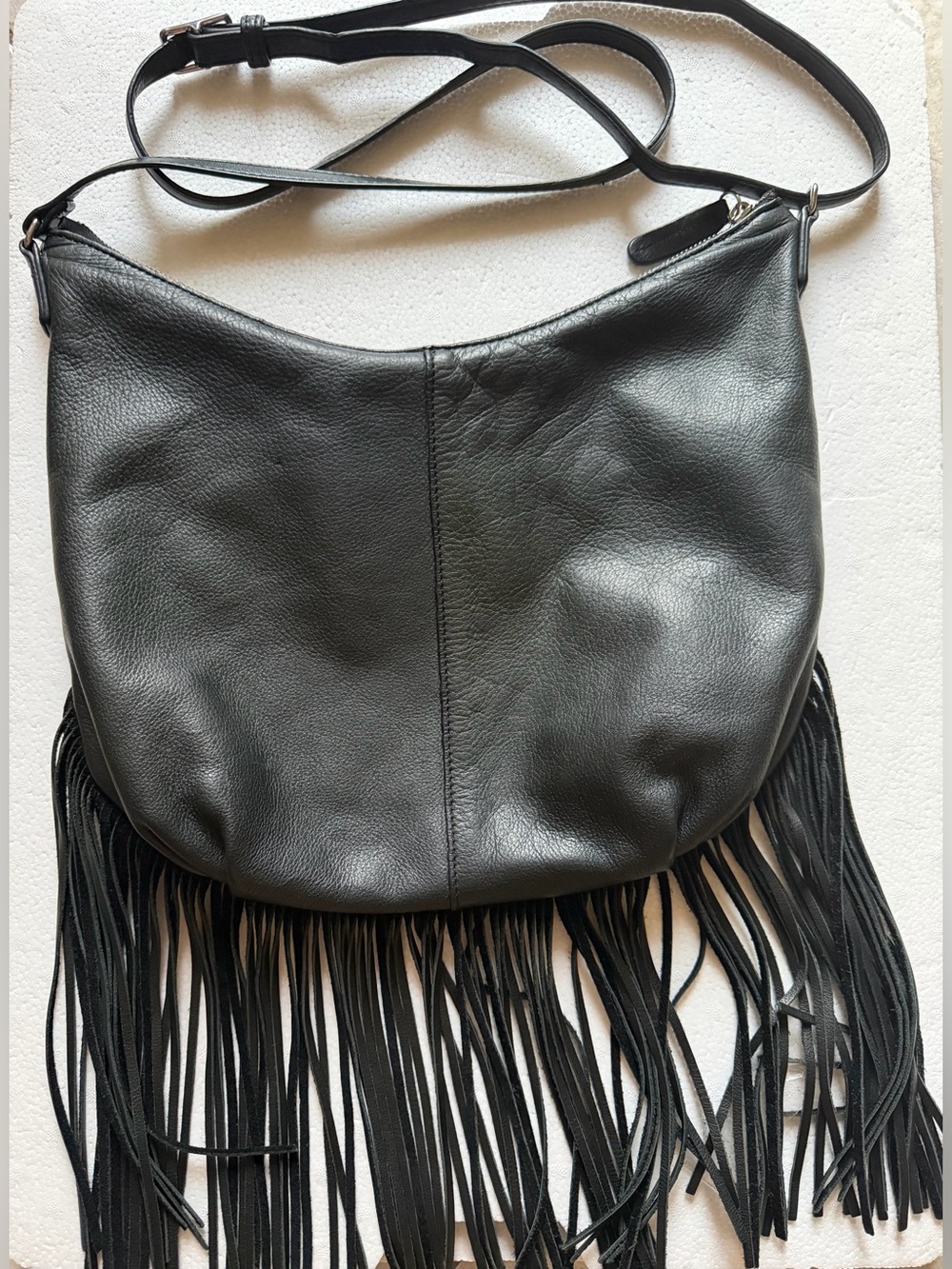 Margot Black Genuine Leather Fringe Hobo Bag Bohemian Shoulder Bag Tassel Slouch